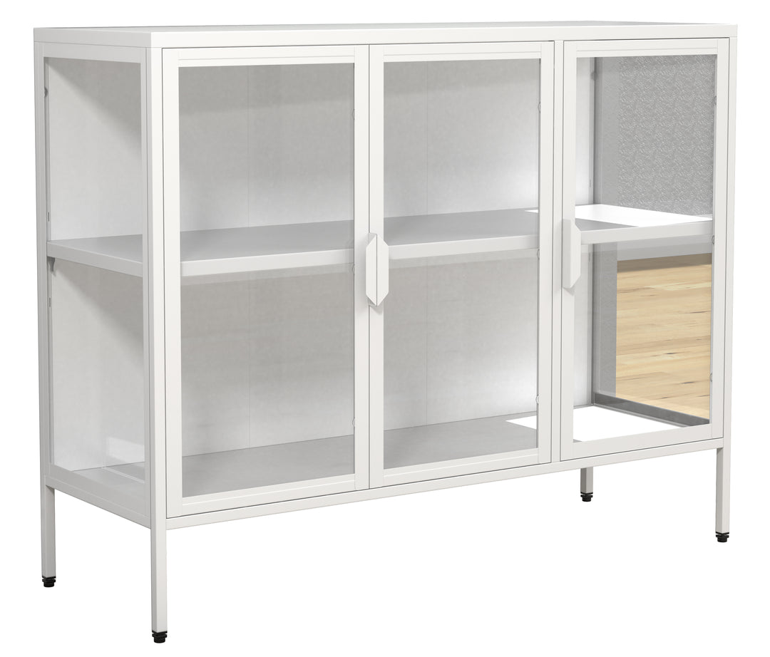 VCM NORDIC Floka L vitrineskab m. 3 låger og 1 hylde glas og hvid stål