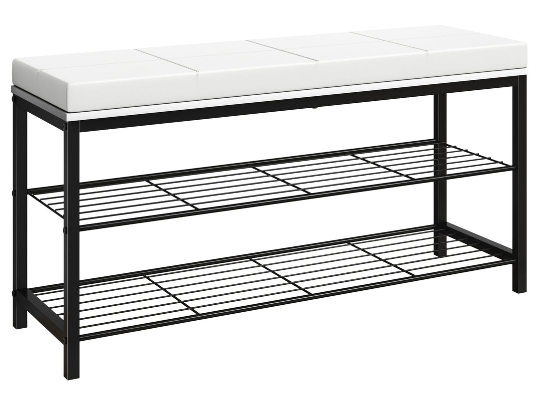 VCM NORDIC Taliro skostativ m. 2 hylder og polstret bænkesæde hvid og sort metal 90x30