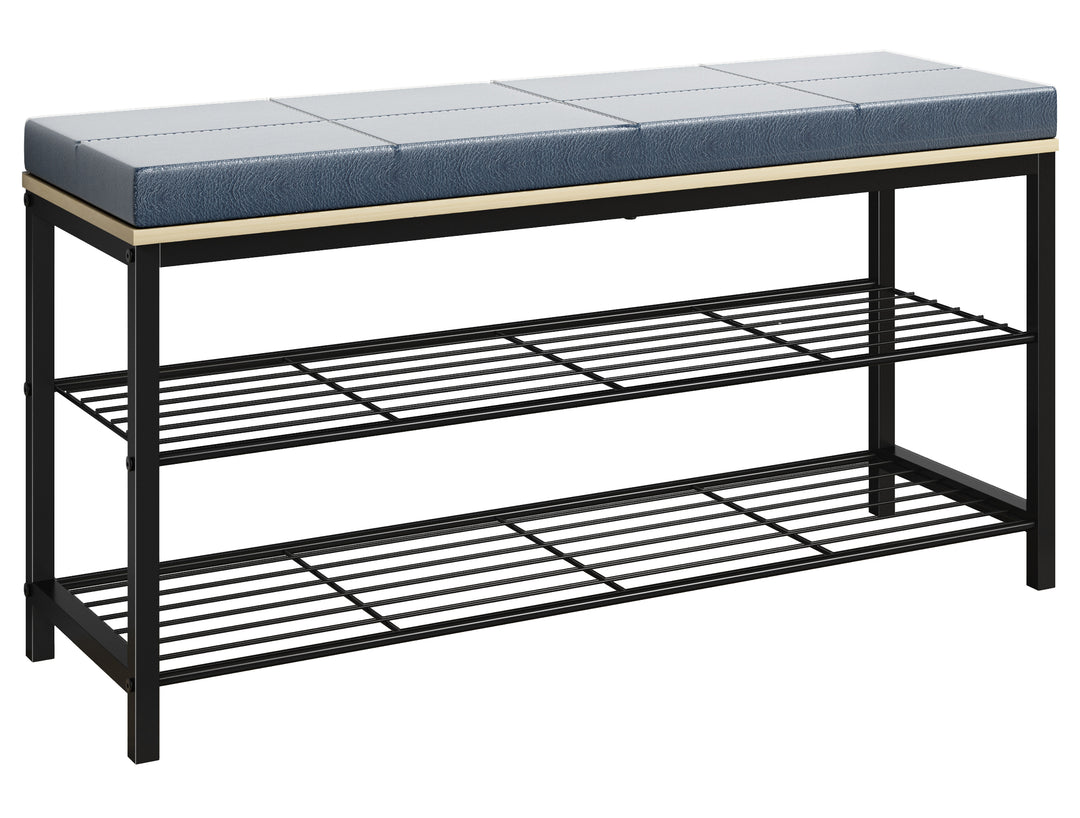 VCM NORDIC Taliro skostativ m. 2 hylder og polstret bænkesæde natur og sort metal 90x30