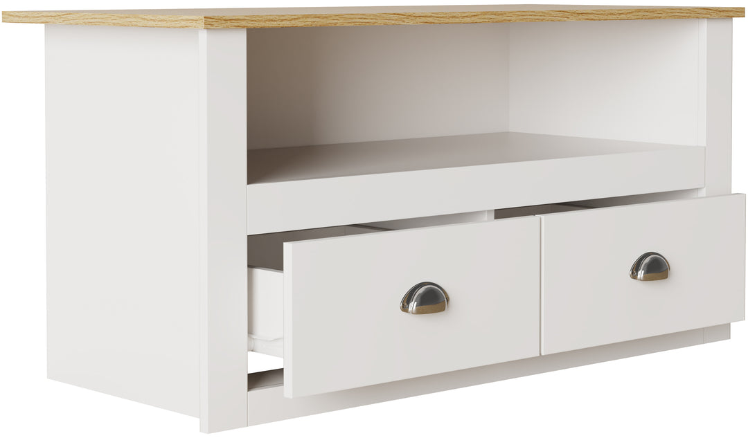 VCM NORDIC Balusa TV-bord m. 1 åbent rum og 2 skuffer hvid og natur træ 99x44