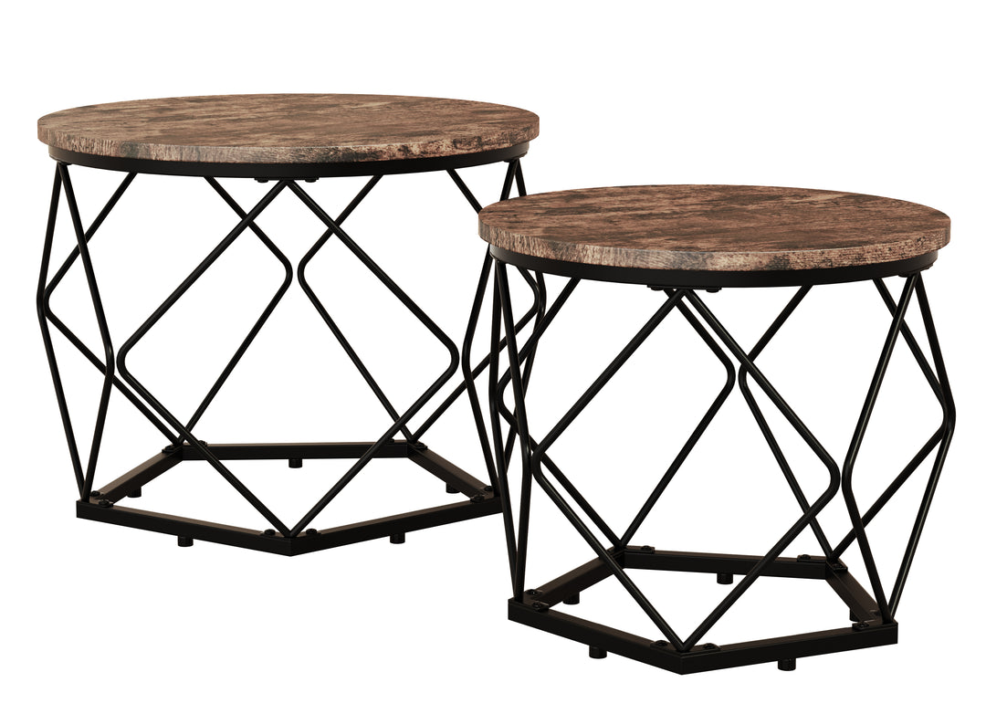 VCM NORDIC Helaro M sidebord rund natur træ og sort jern sæt med 2
