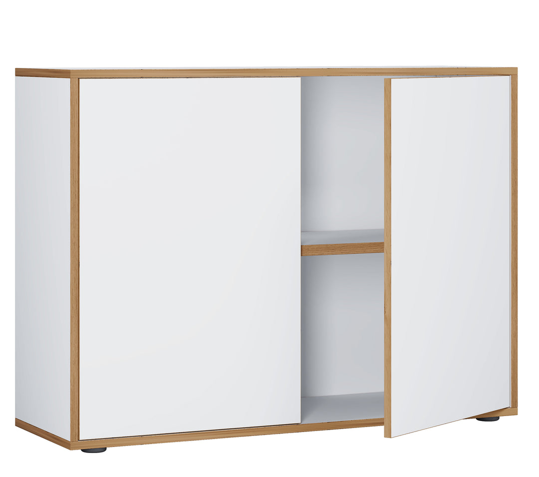 VCM NORDIC Salia B100 kontorreol m. 2 låger og 1 justerbar hylde hvid og natur træ