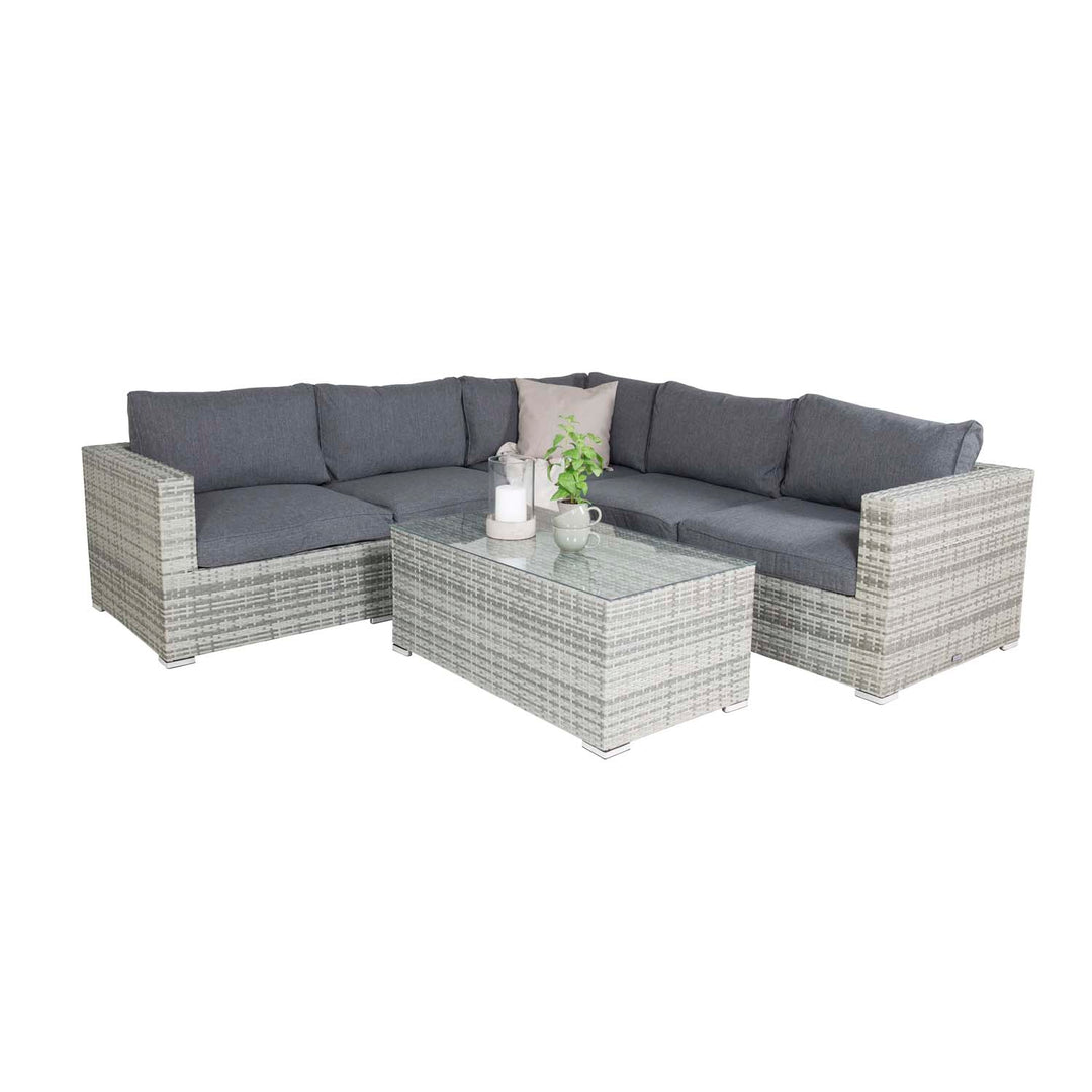 VENTURE DESIGN Amazon modul sofa havesæt 3+2+1 m. grå hynder grå rattan og aluminium