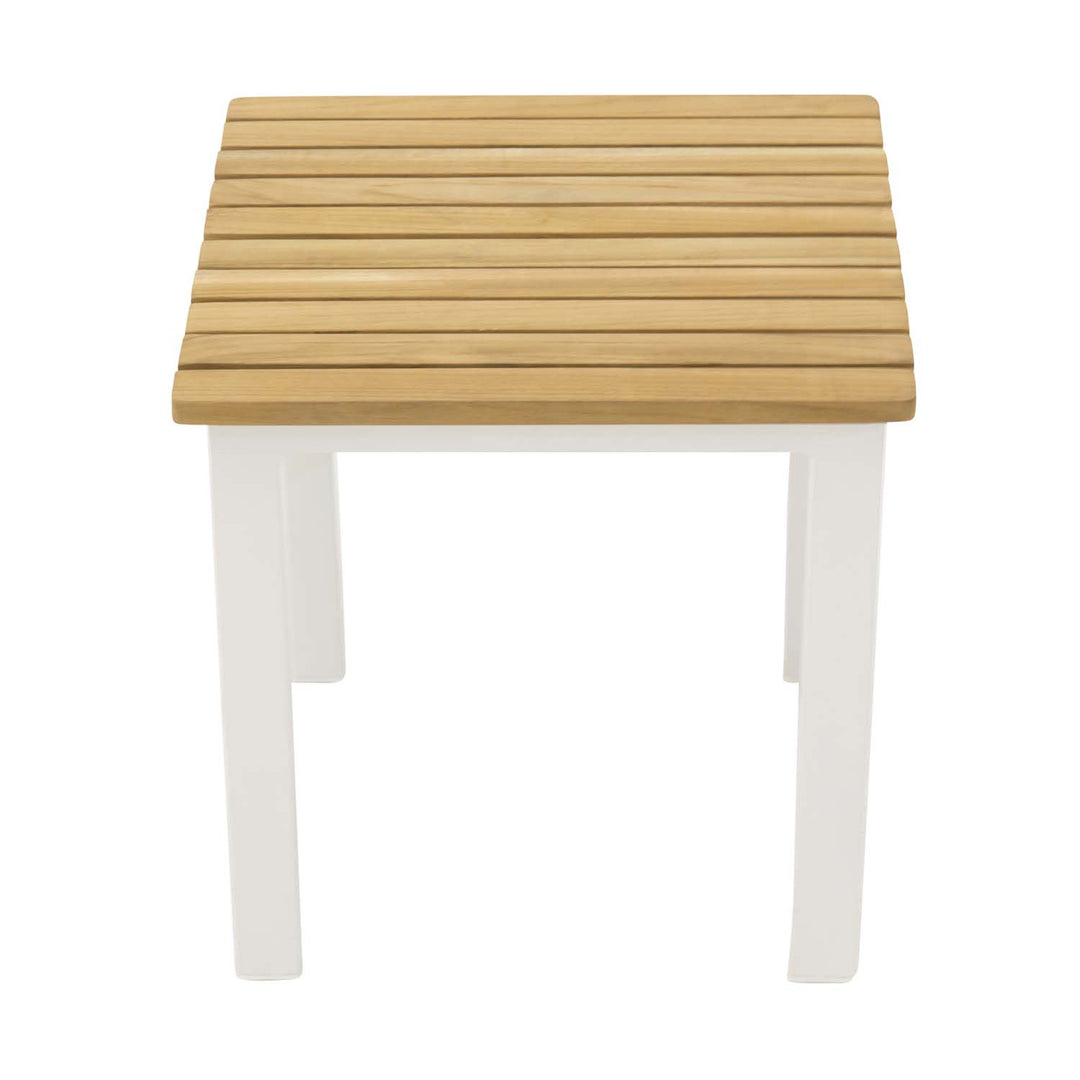 VENTURE DESIGN kvadratisk Mexico udendørs sidebord natur teaktræ og hvid aluminium 40x40