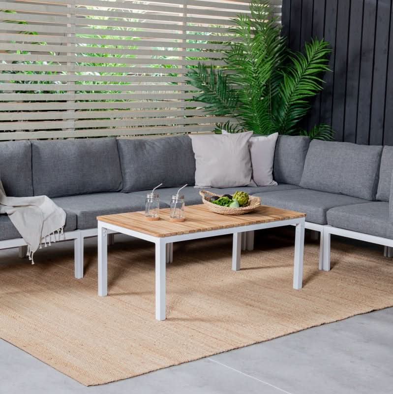 Eze sofabord i teak og hvid aluminium på udsalg! Billig fragt og hurtig levering (1-2 hverdage). Køb online nu og spar op til 58%!