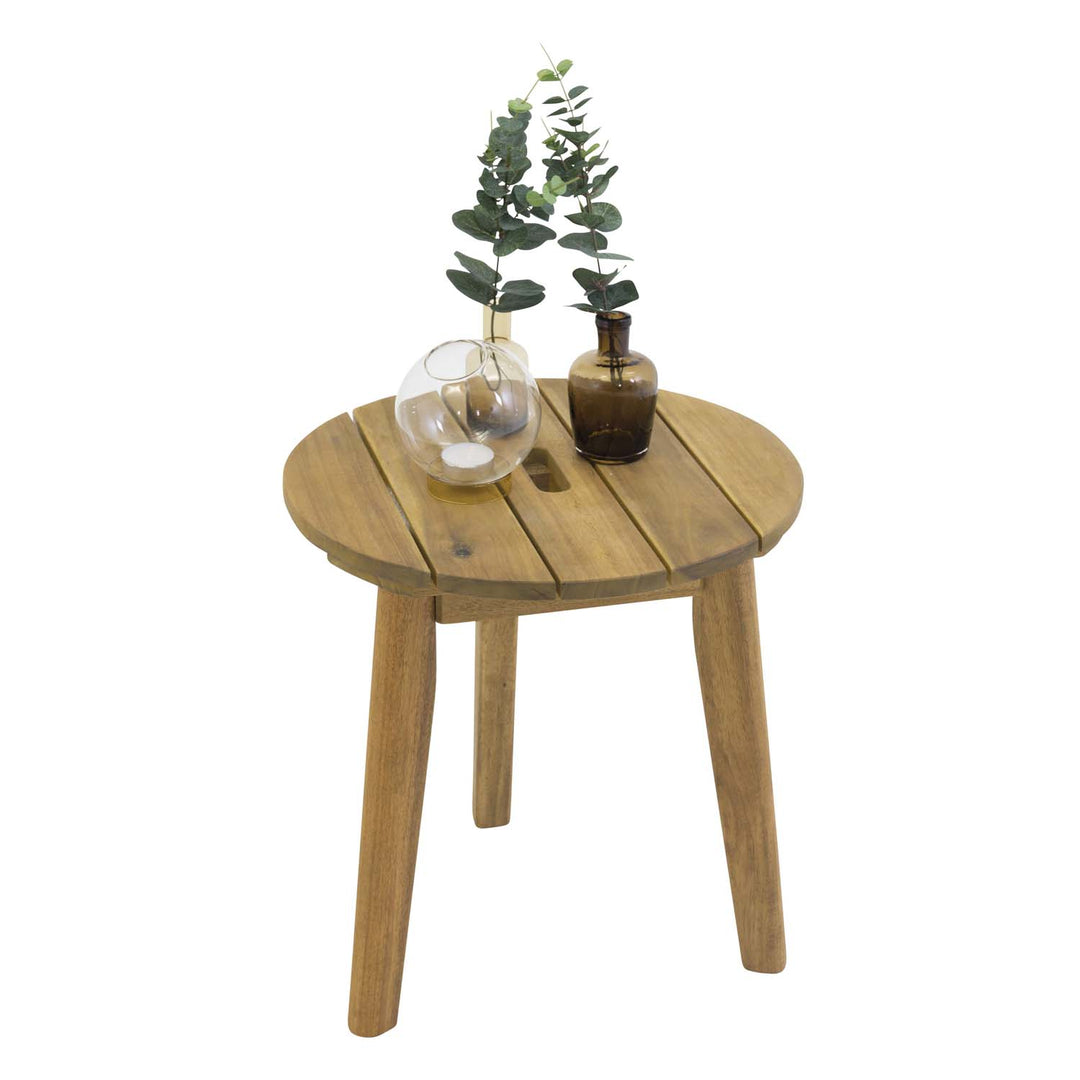 Produktbillede af VENTURE DESIGN rund Chania udendørs sidebord natur akacietræ Ø40 i premium kvalitet