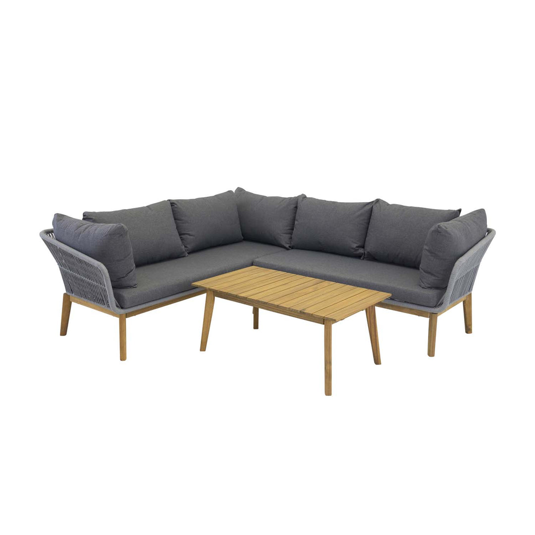 VENTURE DESIGN Chania hjørne havesofa natur akacietræ og grå stål