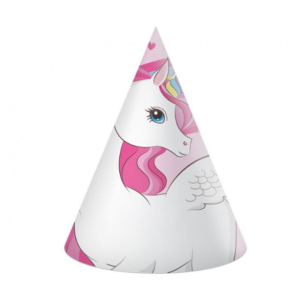 Produktbillede af Papirhatte Unicorn Rainbow Colors 6 Stk. på tilbud i brug