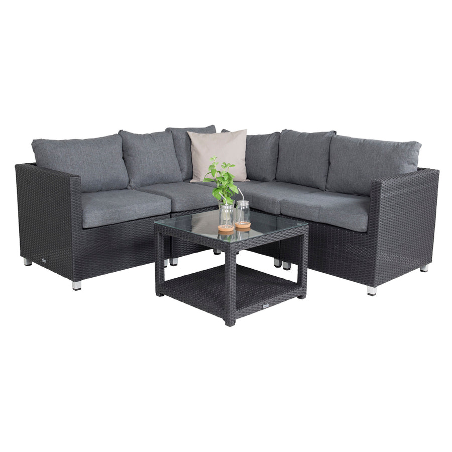 VENTURE DESIGN Vamos modul sofasæt grå hynder glas sort polyrattan og aluminium