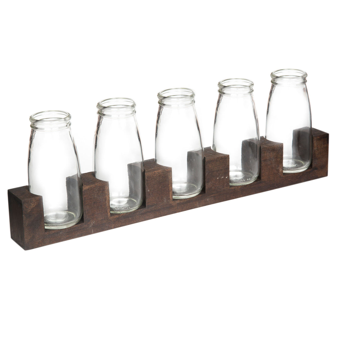 NORDVÄRK UP00533 vase 5 glasflasker og brun træ