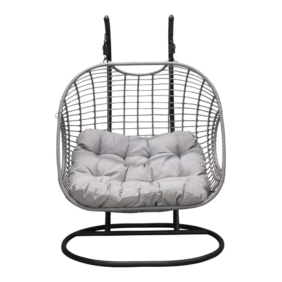 VENTURE DESIGN Viga dobbelt udendørs hængestol m. hynder grå stof og rattan sort stål
