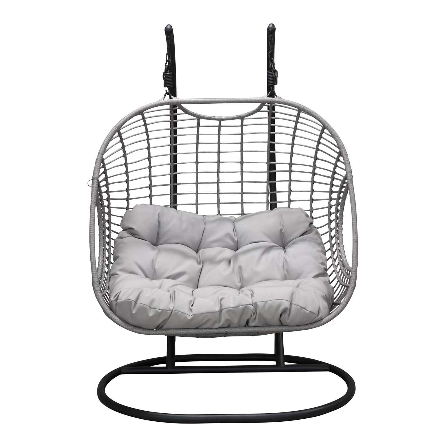 Produktbillede af VENTURE DESIGN Viga dobbelt udendørs hængestol m. hynder grå stof og rattan sort stål i premium kvalitet