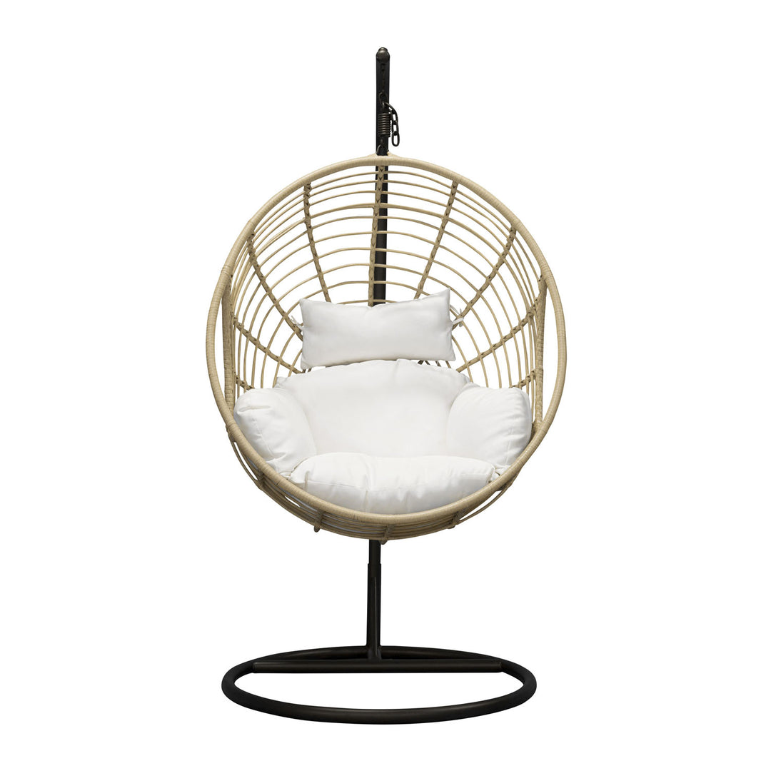 Produktbillede af VENTURE DESIGN rund Viga udendørs hængestol m. hynde offwhite stof natur rattan og sort stål i premium kvalitet