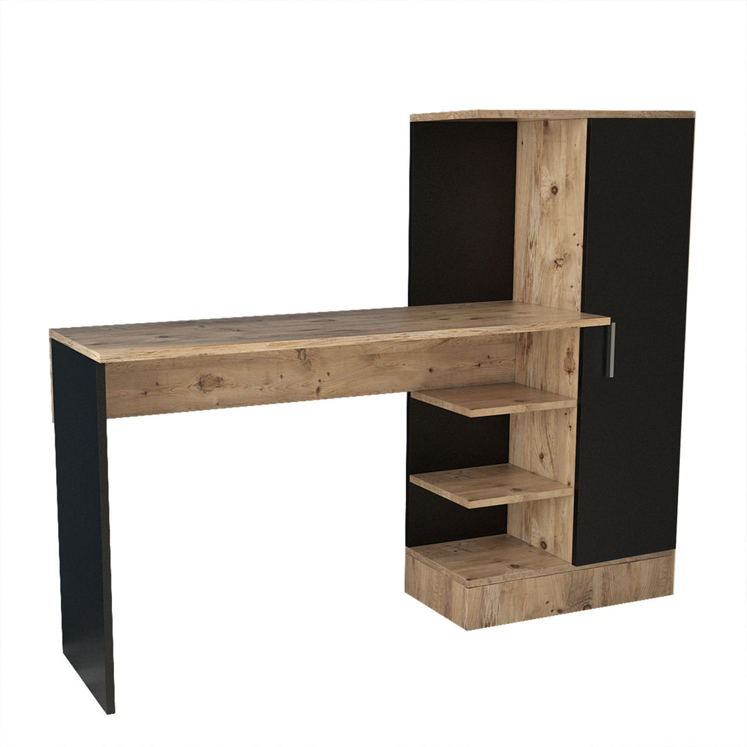 NORDVÄRK Ct2-Ab skrivebord m. 1 låge og 5 hylder sort og Atlantic Pine melamin 152,3x40