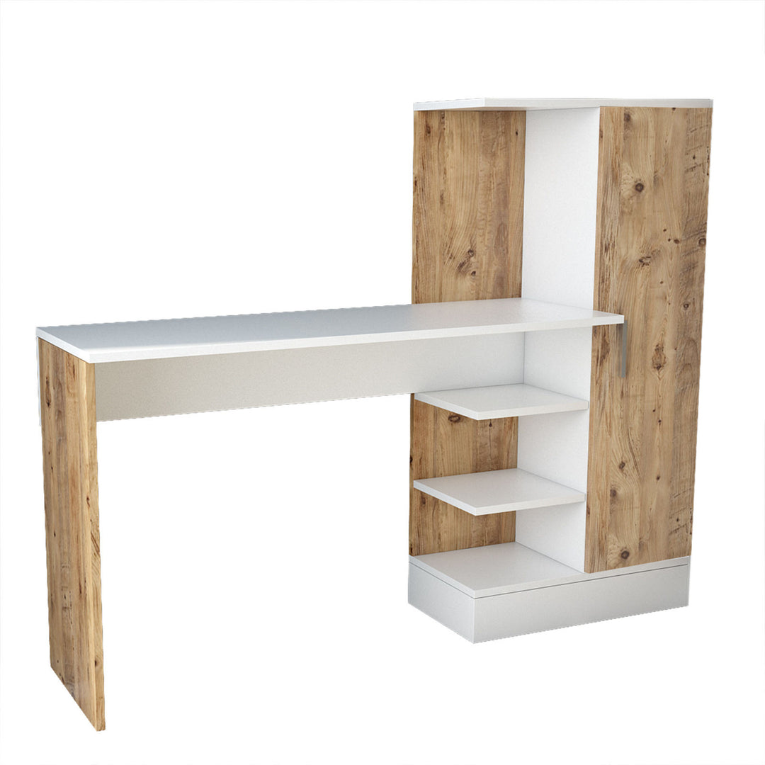 NORDVÄRK Ct2-Aw skrivebord m. 1 låge og 5 hylder hvid og Atlantic Pine melamin 152,3x40