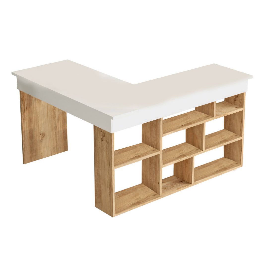 NORDVÄRK Ct5-Aw hjørne skrivebord m. 5 hylder hvid og Atlantic Pine melamin 129x120