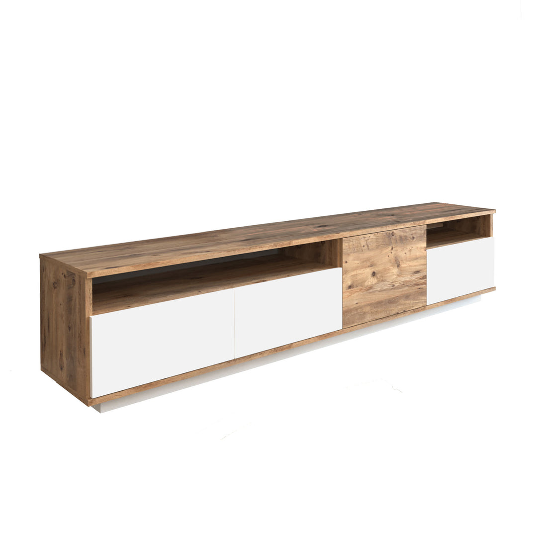 NORDVÄRK FR5 TV-bord m. 4 låger og 2 hylder natur og hvid melamin 180x44,5