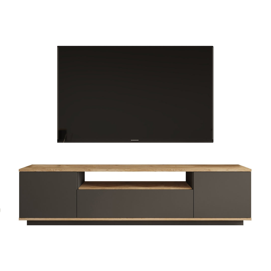 NORDVÄRK FR7 TV-bord m. 3 låger og 1 hylde natur og antracitgrå melamin 180x44,5
