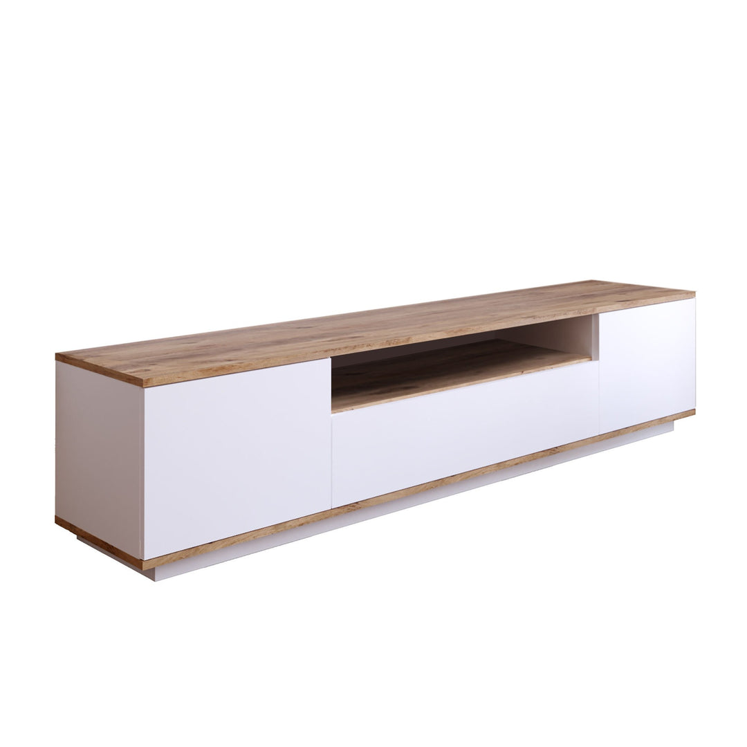 NORDVÄRK FR7 TV-bord m. 3 låger og 1 hylde natur og hvid melamin 180x44,5