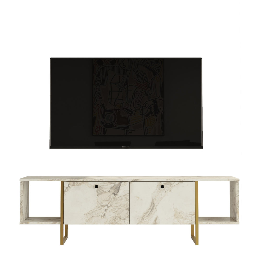 NORDVÄRK Vg30 TV-bord m. 2 låger og 2 åbne rum hvid melamin og guld metal 160x40