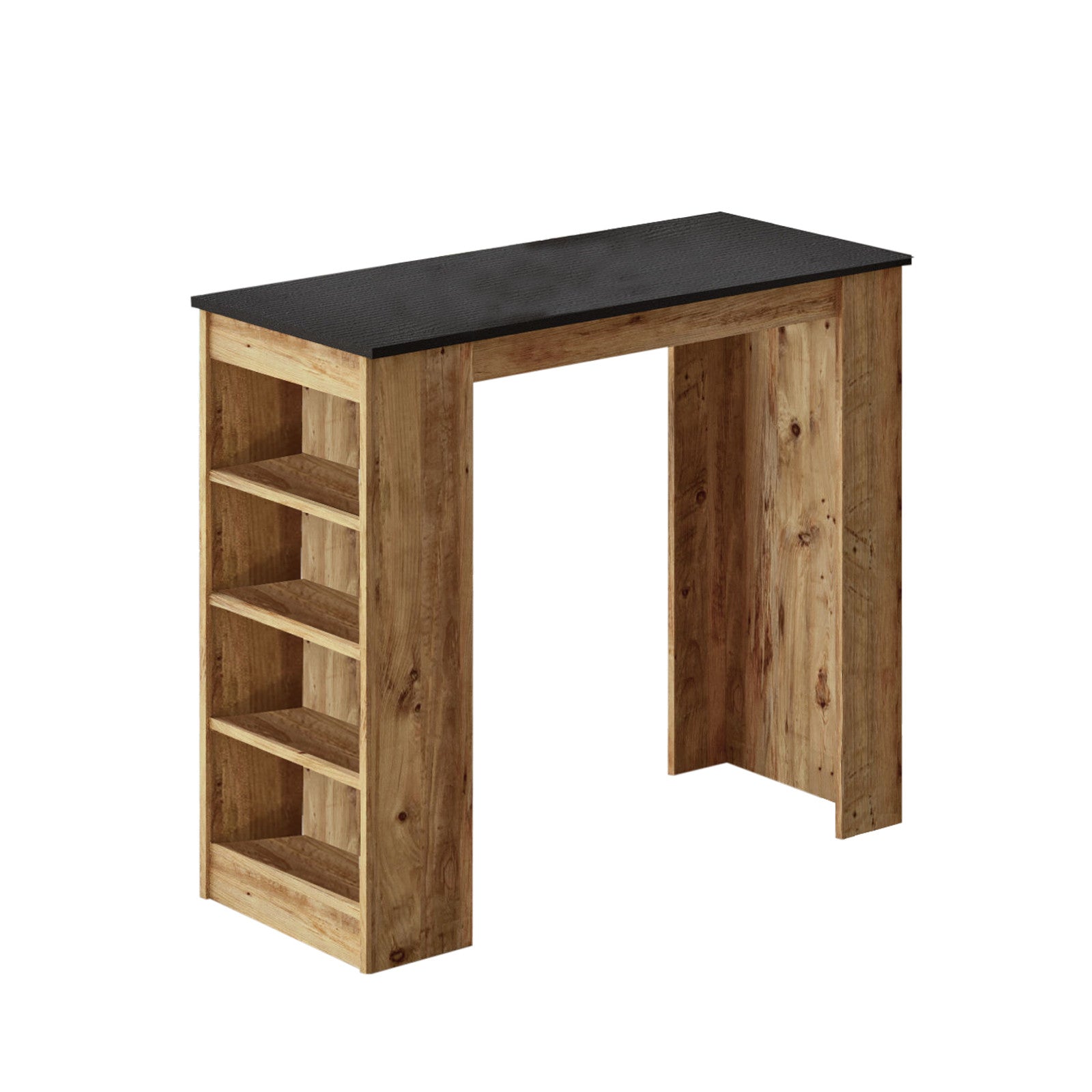 Produktbillede af NORDVÄRK ST1 barbord m. 3 hylder natur og sort melamin 120x51,6 i premium kvalitet