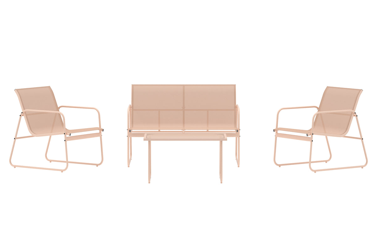 Venture Home Scopello udendørs sofasæt med bord, sofa og to stole i beige, glas og stål