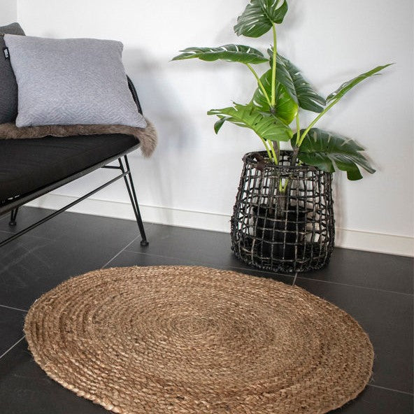 Produktbillede af Badal Tæppe i natur jute ø 90 cm. på tilbud i høj kvalitet