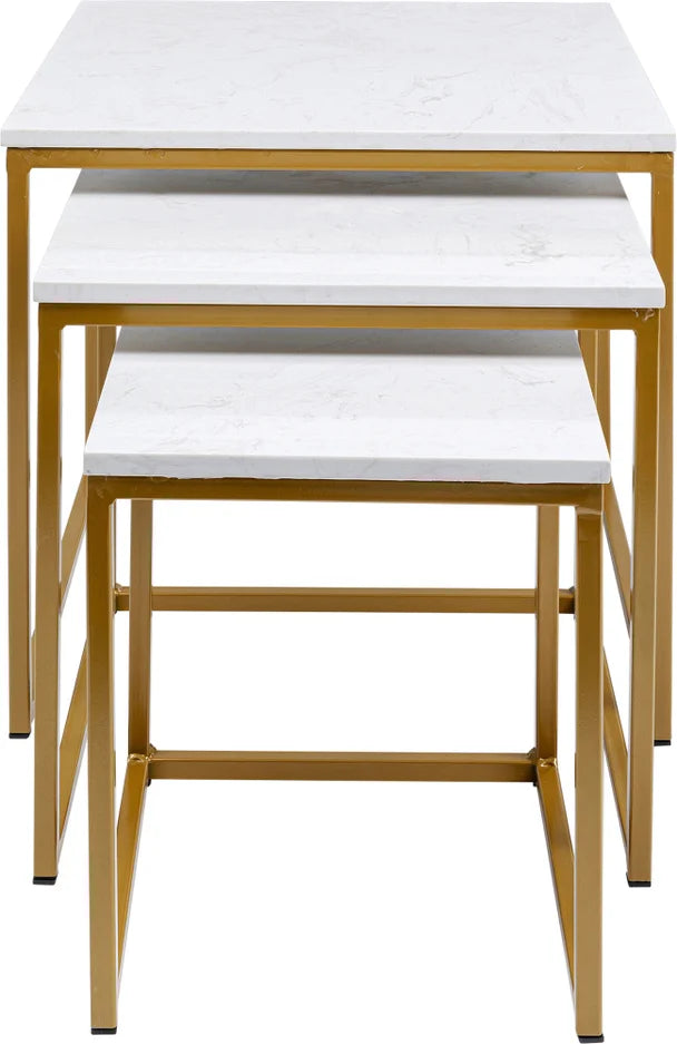 KARE DESIGN Key West indskudsborde hvid marmor og guld ben sæt á 3 borde