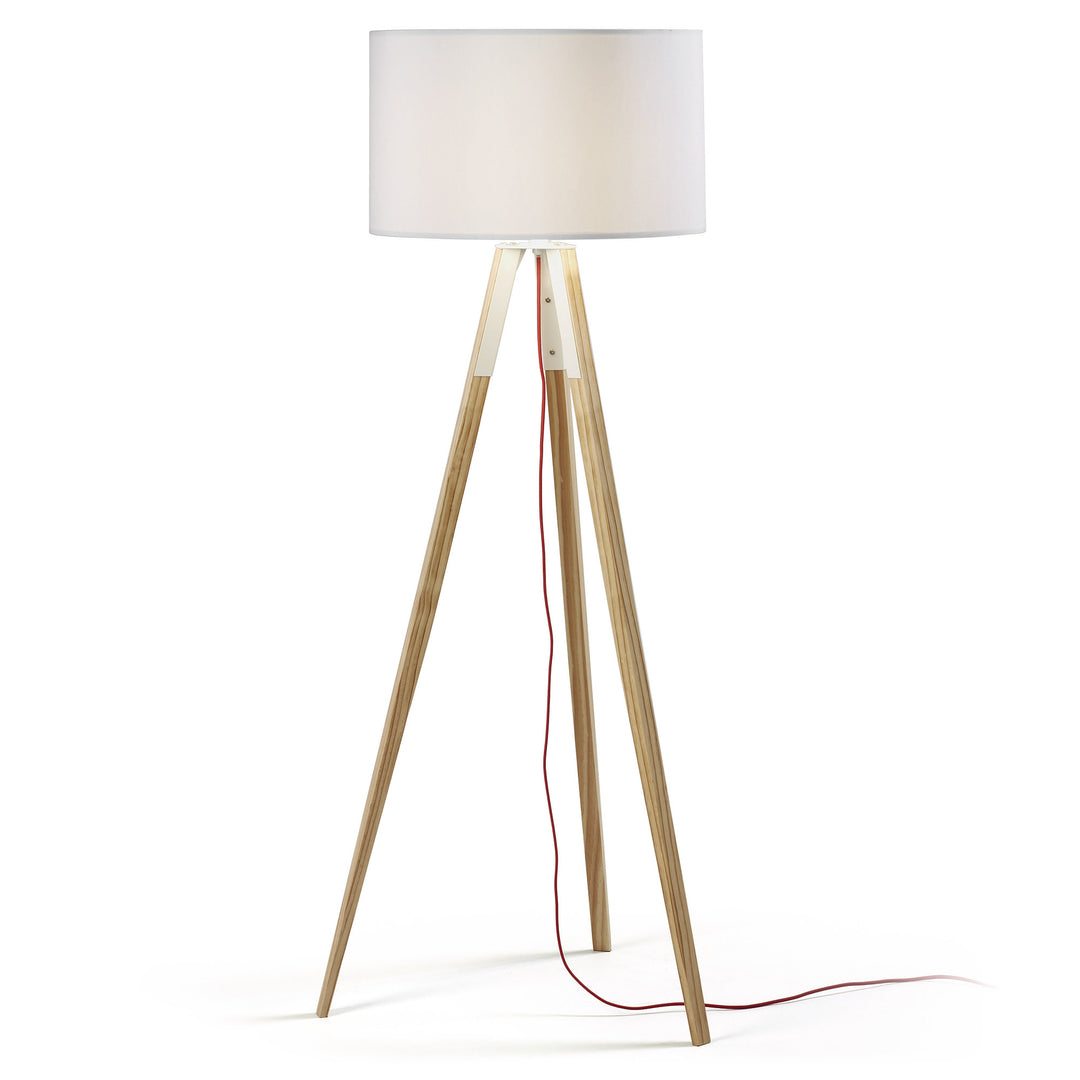 KAVE HOME Uzagi gulvlampe hvid/natur stof/træ