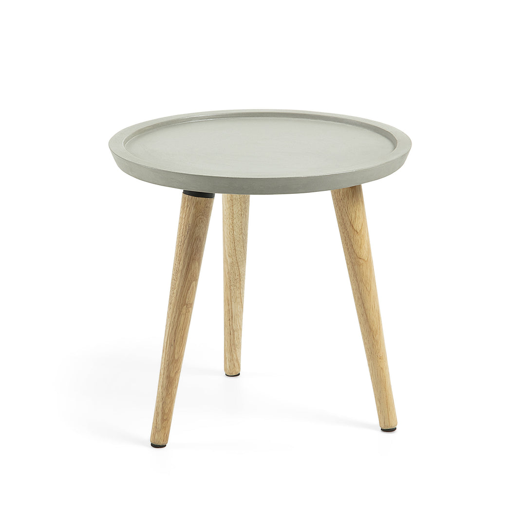 KAVE HOME rund Livy sidebord grå cement og natur gummitræ Ø40