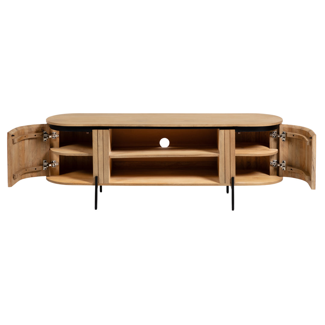 KAVE HOME Licia TV-bord m. 2 låger og 2 åbne rum natur mangotræ og sort metal 160x43