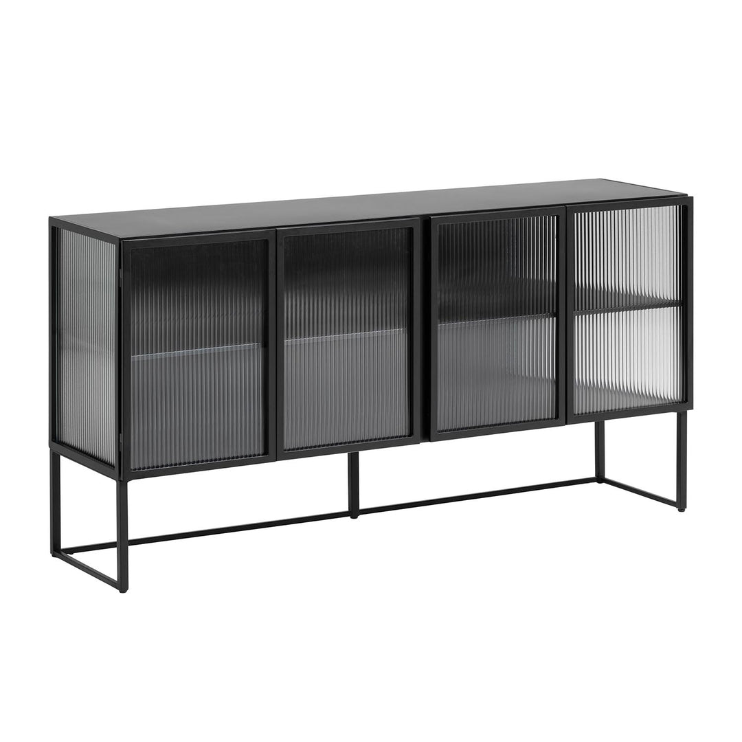 KAVE HOME Trixie skænk m. 4 låger og hylde klar glas og sort stål 160x81
