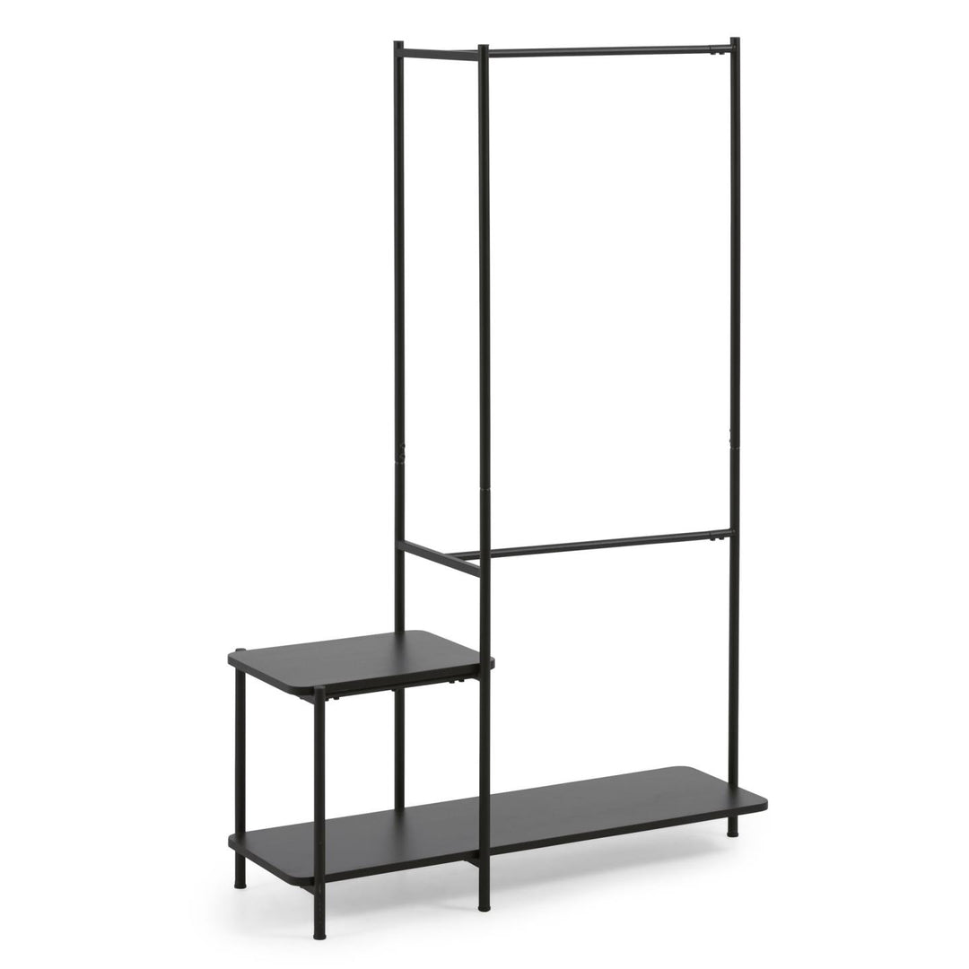 KAVE HOME Galatia tøjstativ m. bøjlestang og 2 hylder sort melamin og metal 100x150