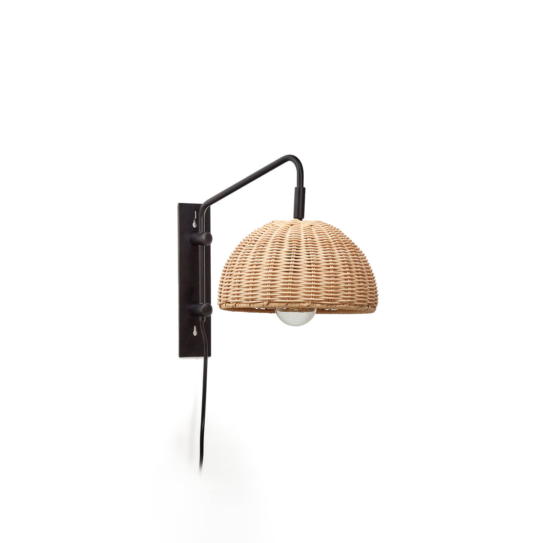 KAVE HOME Damila væglampe rattan og sort metal
