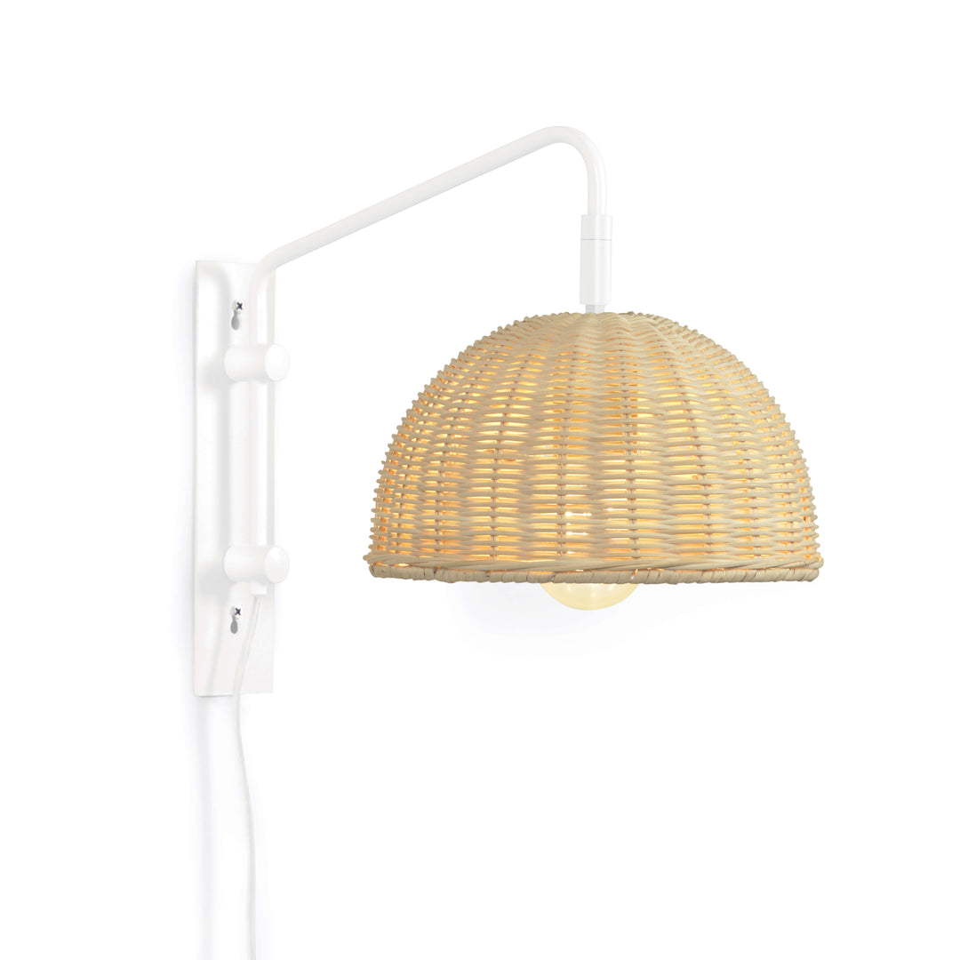 KAVE HOME Damila væglampe natur rattan og hvid metal