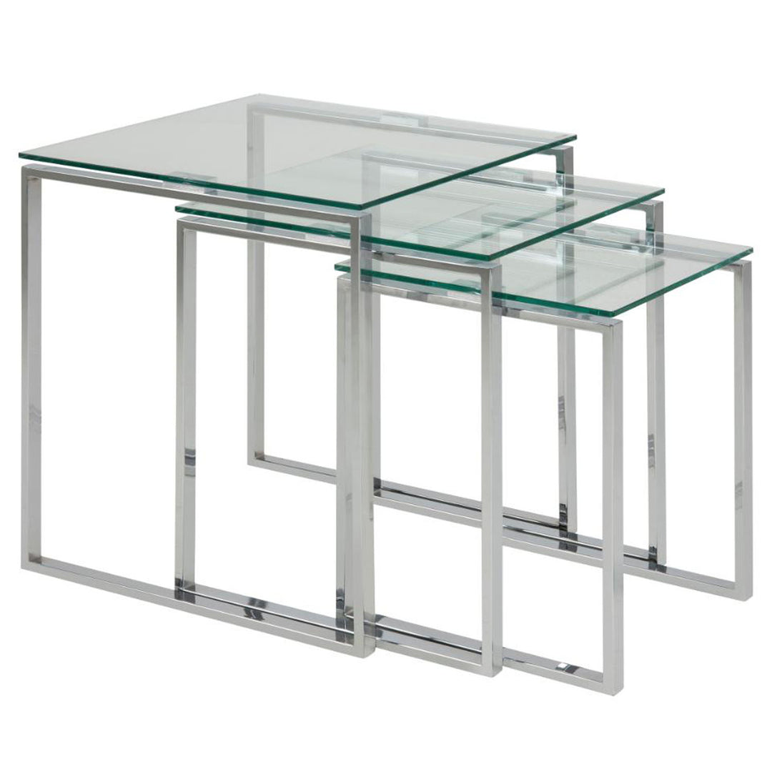 Produktbillede af Act Nordic Katrine indskudsborde klar glas og krom metal sæt af 3 i premium kvalitet