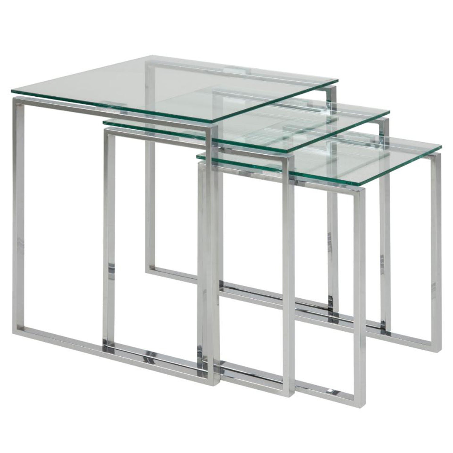 Produktbillede af Act Nordic Katrine indskudsborde klar glas og krom metal sæt af 3 i premium kvalitet