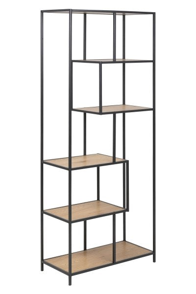 Produktbillede af ACT NORDIC Seaford bogreol vild eg/sort metal 4 hylder H:185cm x77cm x 35cm i premium kvalitet