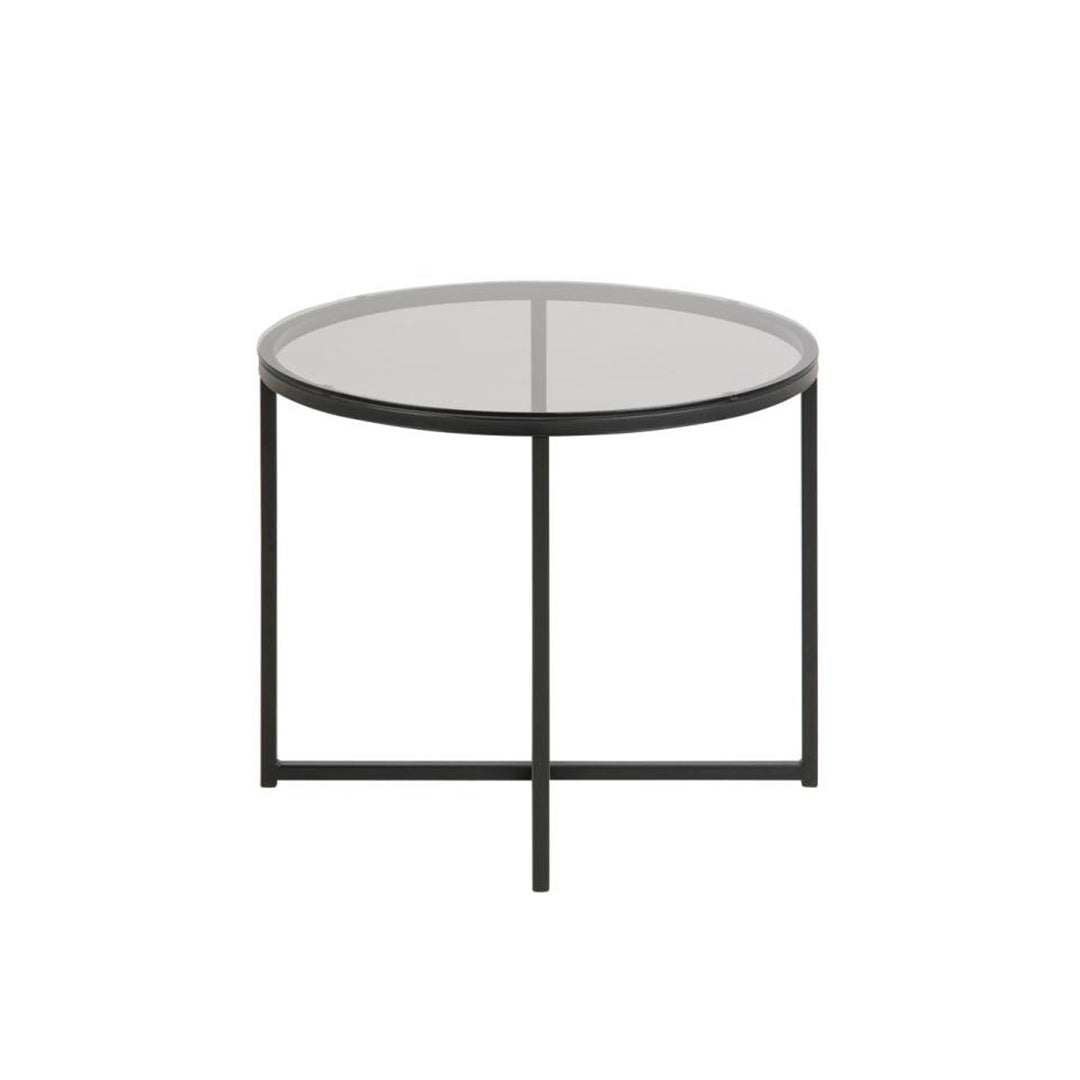 ACT NORDIC Cross sidebord rund røgfarvet glas og sort metal Ø55