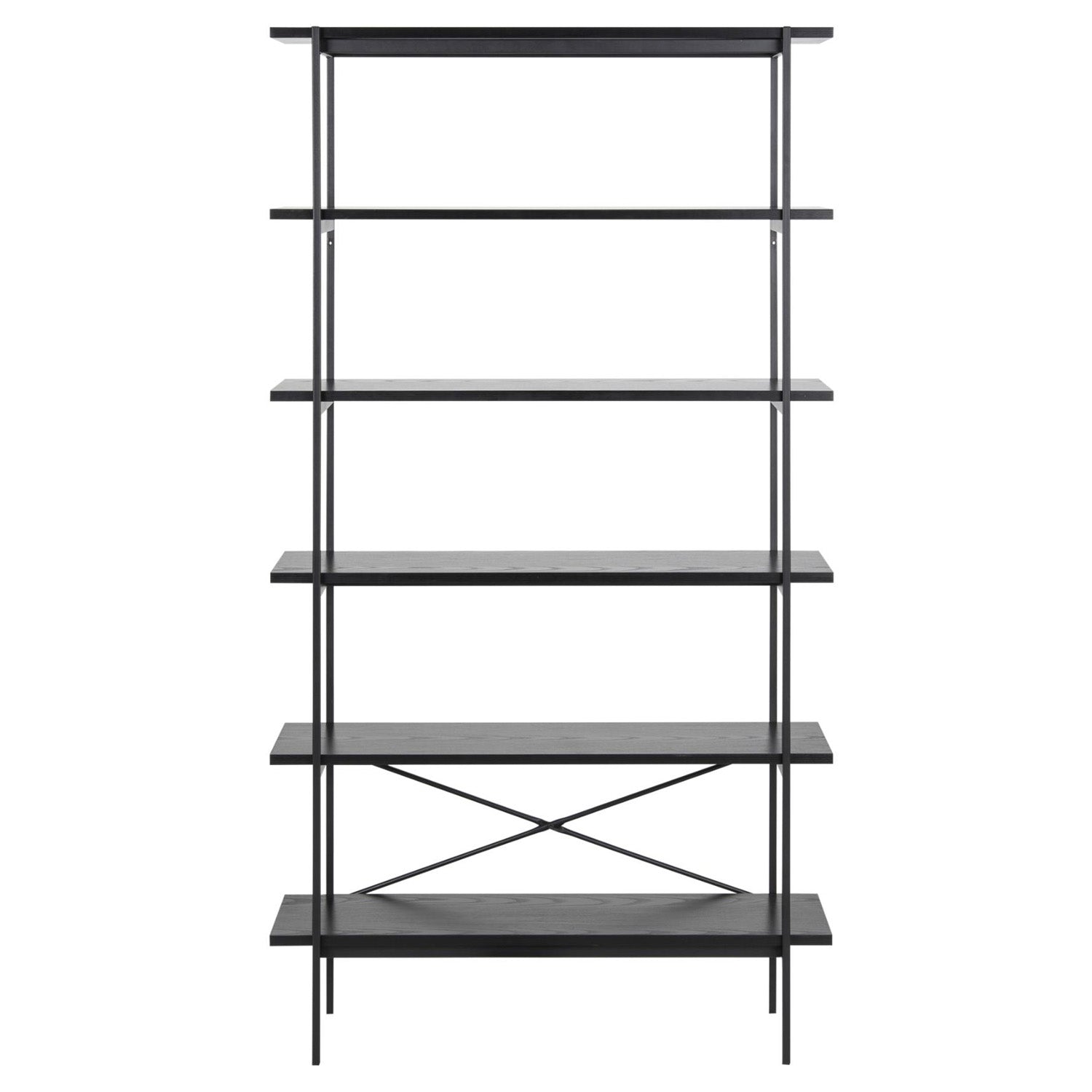 Produktbillede af ACT NORDIC Angus reol m. 5 hylder sort melamin og sort metal H:172cm x94cm x 27cm i premium kvalitet