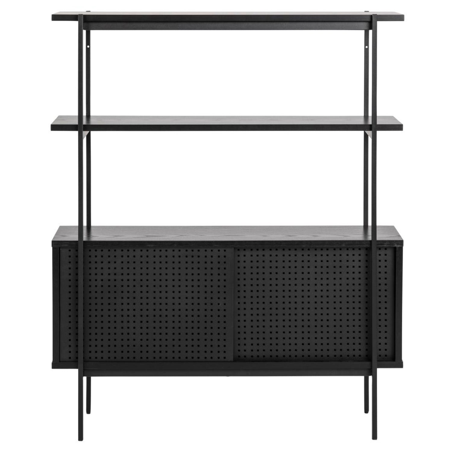 Produktbillede af ACT NORDIC Angus reol m. 2 skydelåger sort melamin og sort metal H:113,8cm x94cm x 27cm i premium kvalitet