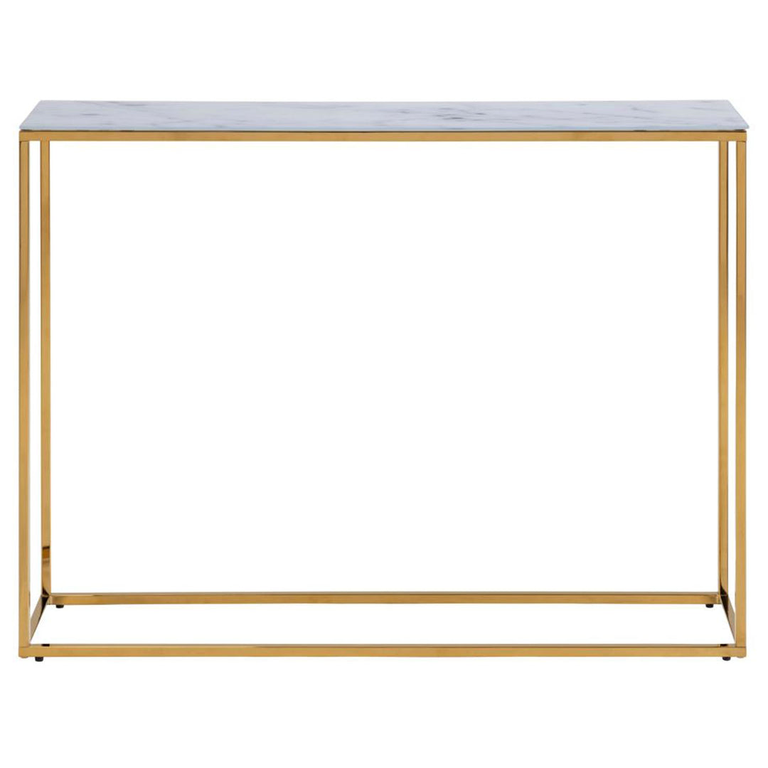 ACT NORDIC Alisma konsolbord hvid marmorprint glas og gylden metal 110x26