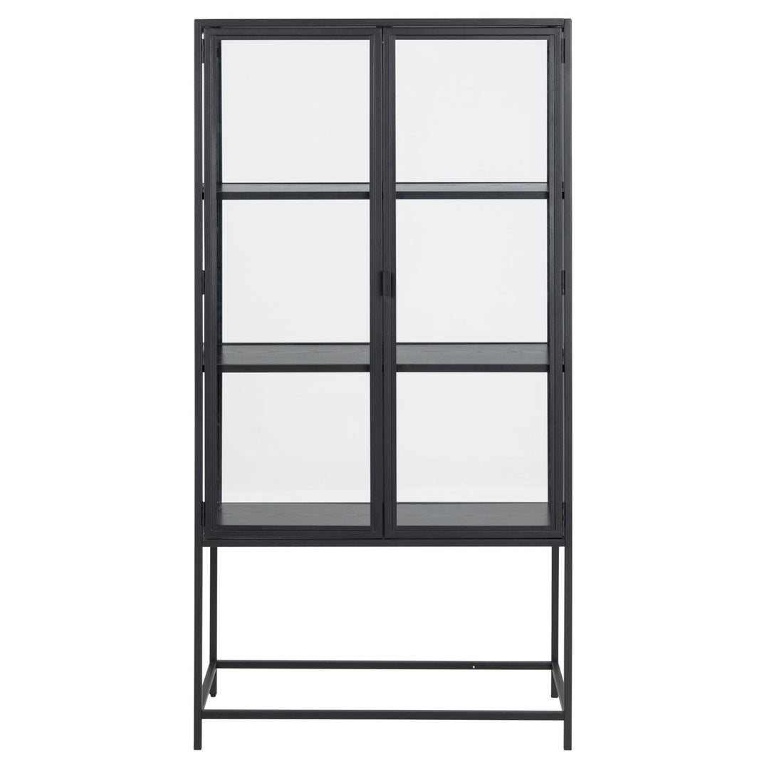 Act Nordic Seaford vitrineskab m. 2 låger og 3 hylder glas sort melamin ask og sort metal