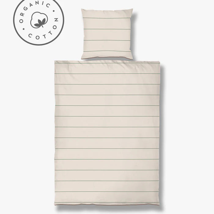 Produktbillede af Mette Ditmer ALIGN sengesæt Pine green / Sand 140 x 220 cm i premium kvalitet