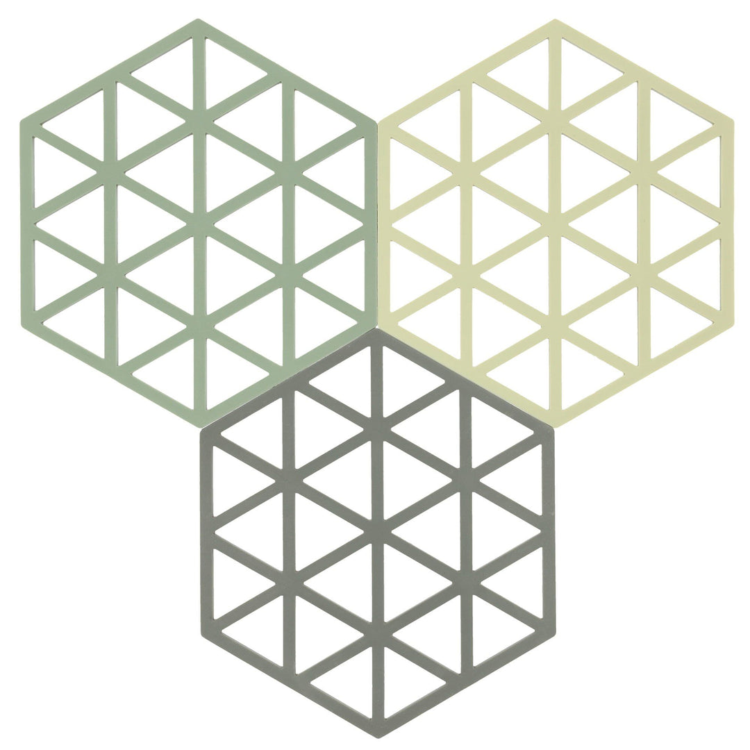 Zone Zone Triangles Bordskåner, matcha/rosemary, 3 stk. – close-up (Grydelåg)