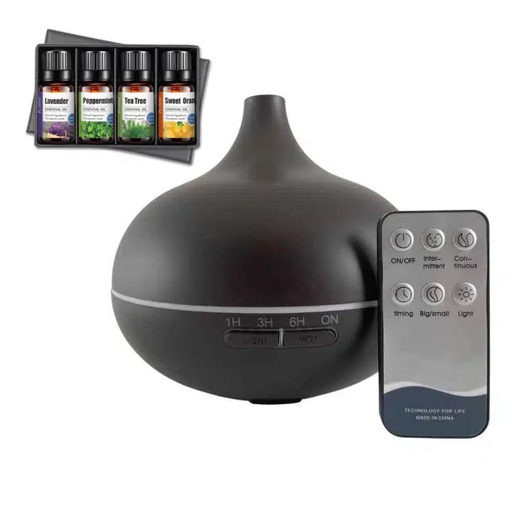 Aroma Diffuser Stilren og smuk 300 ml. (fås med aroma oliekit) Mørkebrun inkl. Aromakit Jasmin Lavendel Lemongræs Rose