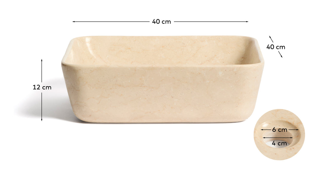 KAVE HOME Darnen bordplade håndvask kvadratisk beige marmor 40x40