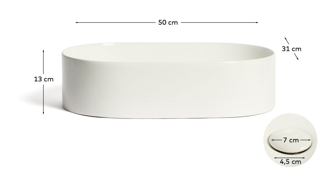 KAVE HOME Ovara bordvask oval hvid glaseret keramik 50x31