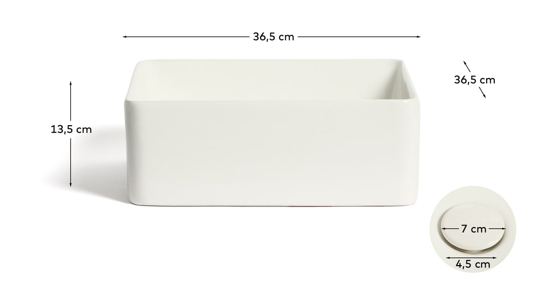 KAVE HOME Ovara bordvask kvadratisk hvid glaseret keramik 36,5x36,5