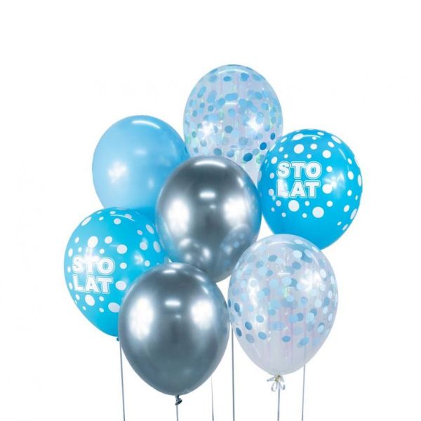 Produktbillede af Ballonbuket Sølv Og Blå 7 Stk. på tilbud i brug